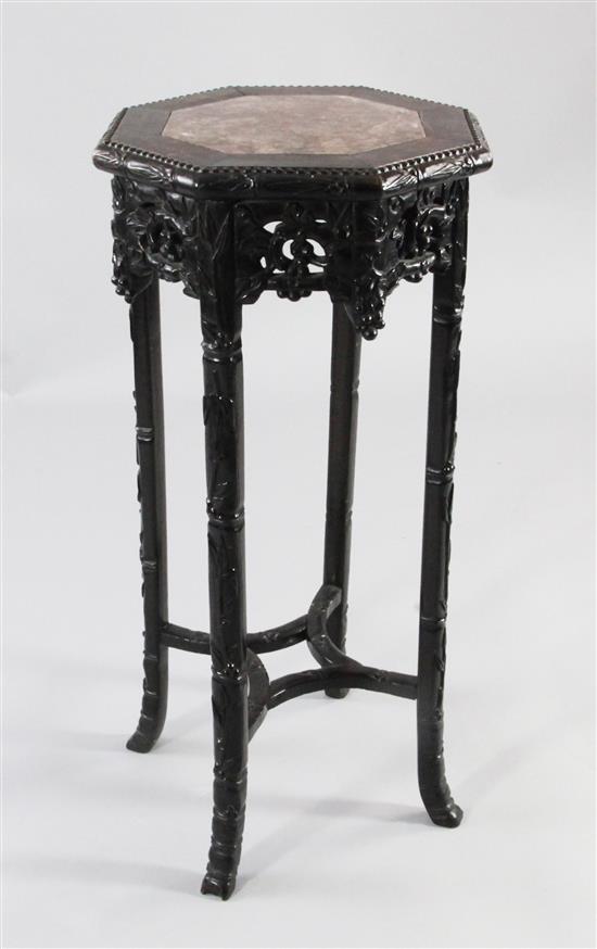 Chinese rosewood octagonal jardiniere stand - marble inset